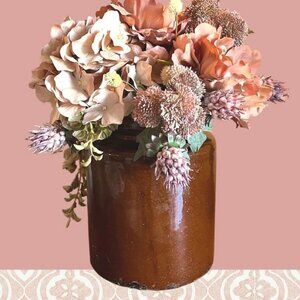 Vintage Brown Stoneware Crock Vase